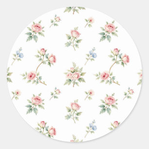 Sticker Rond Motif de roses roses à l'aquarelle romantique