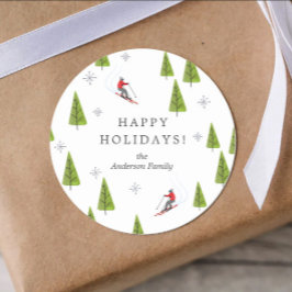 Sticker Rond Motif de ski d'hiver