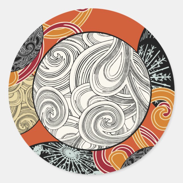 Sticker Rond Motif de style japonais avec arrière - plan rouge (Devant)