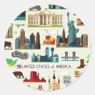 Sticker Rond Motif de symboles des Etats-Unis