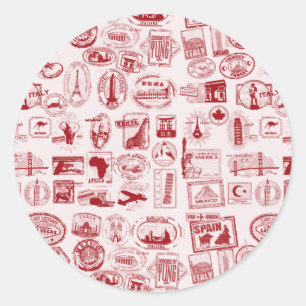 Sticker Rond Motif de timbres de voyage