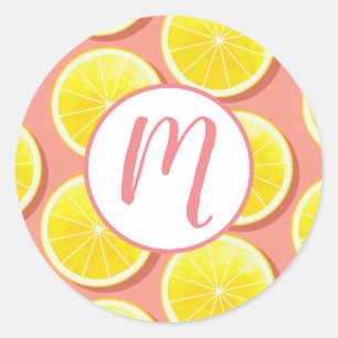 Sticker Rond Motif de tranches de citron d'été