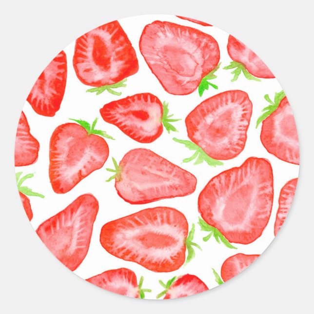 Sticker Rond Motif de tranches de fraise d'aquarelle (Devant)