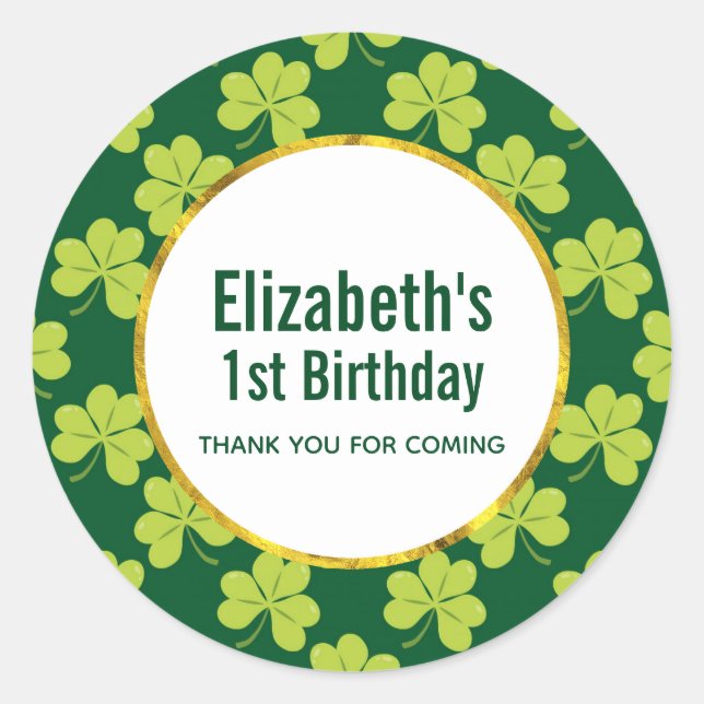 Sticker Rond Motif de trèfle vert mignon Anniversaire Merci (Devant)