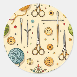Sticker Rond Motif de tricot crochet outils de couture
