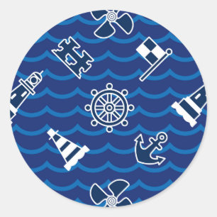 Sticker Rond Motif de vagues nautique mignon