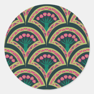 Sticker Rond Motif de ventilateur floral rose et vert