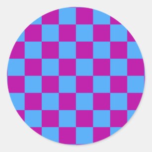 Sticker Rond Motif de vérification À damiers bleu violet