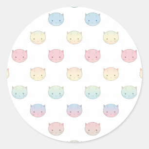 Sticker Rond Motif de visages de chatons pastel mignons