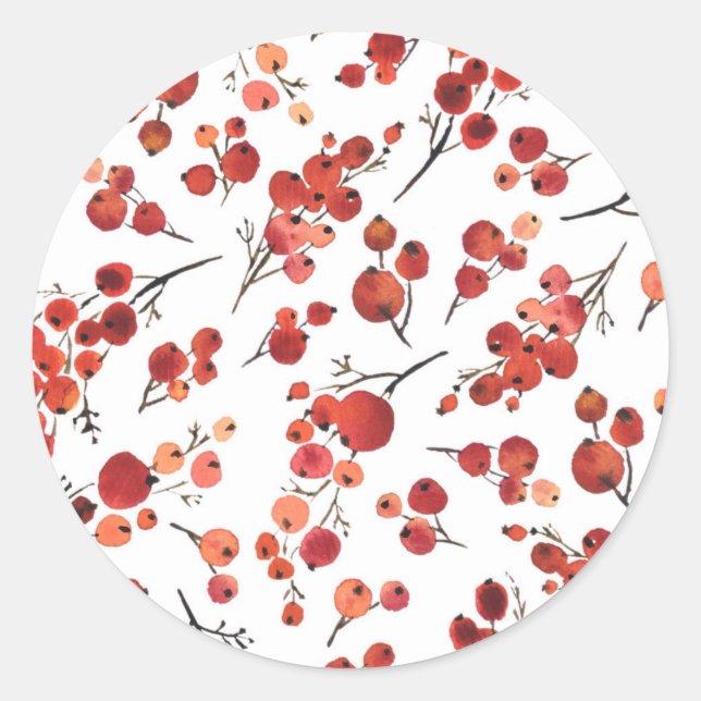 Sticker Rond Motif de Winterberry à l'aquarelle Noël (Devant)