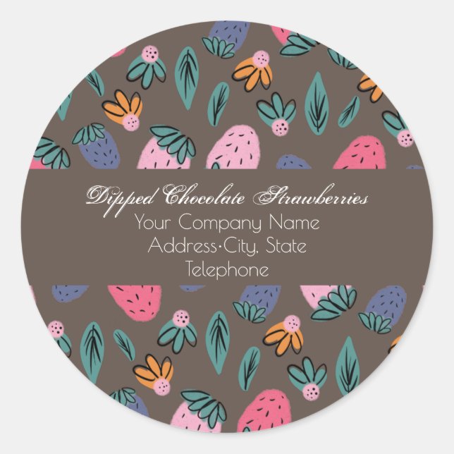 Sticker Rond Motif d'entreprise de fraises trempées au chocolat (Devant)