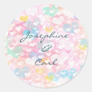 Sticker Rond Motif des coeurs d'aquarelle en couche
