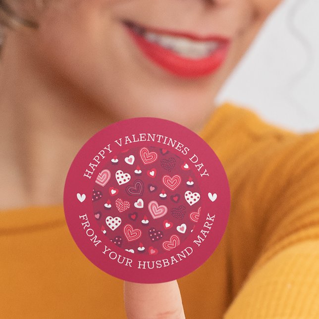 Sticker Rond Motif des coeurs de la Saint-Valentin rouge (Créateur téléchargé)