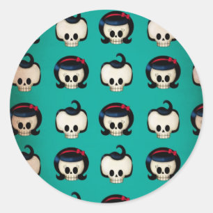 Sticker Rond Motif des crânes Rockabilly