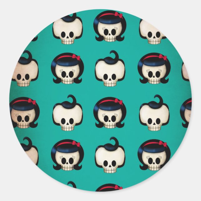 Sticker Rond Motif des crânes Rockabilly (Devant)