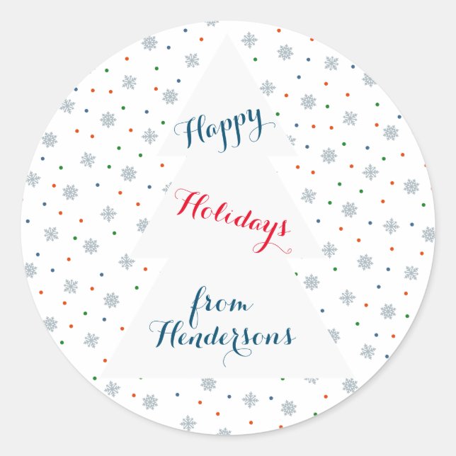 Sticker Rond Motif des flocons et des points d'hiver (Devant)