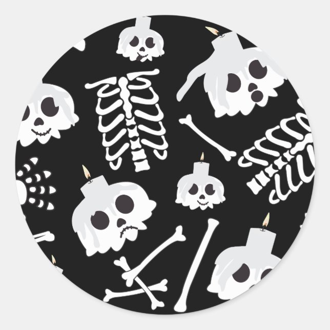 Sticker Rond Motif des os crâniens de squelette d'Halloween (Devant)