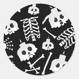Sticker Rond Motif des os crâniens de squelette d'Halloween