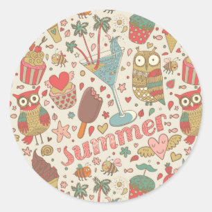 Sticker Rond Motif D'Été Avec Glace