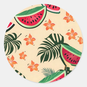 Sticker Rond Motif d'été de la pastèque tropicale
