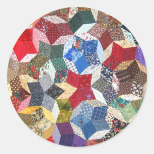 Sticker Rond Motif d'étoiles en textile patchwork