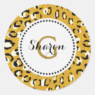 Sticker Rond Motif d'impression chic moderne en or cheetah