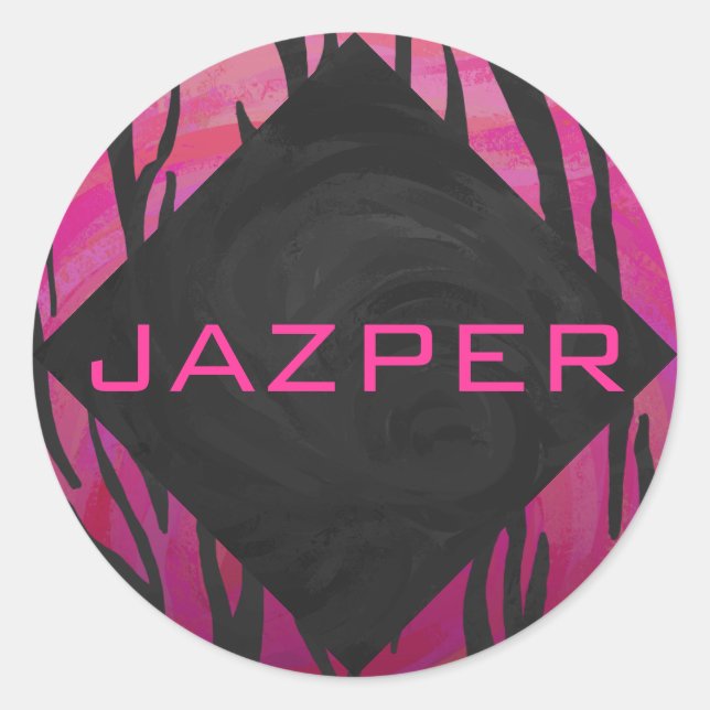 Sticker Rond Motif d'impression monogramme rose et noir (Devant)