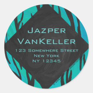 Sticker Rond Motif d'impression Turquoise et noir de tigre de m