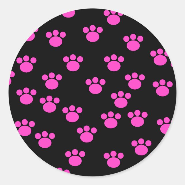 Sticker Rond Motif Empreinte de patte rose et noir. (Devant)