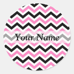 Sticker Rond Motif en chevron rose et noir