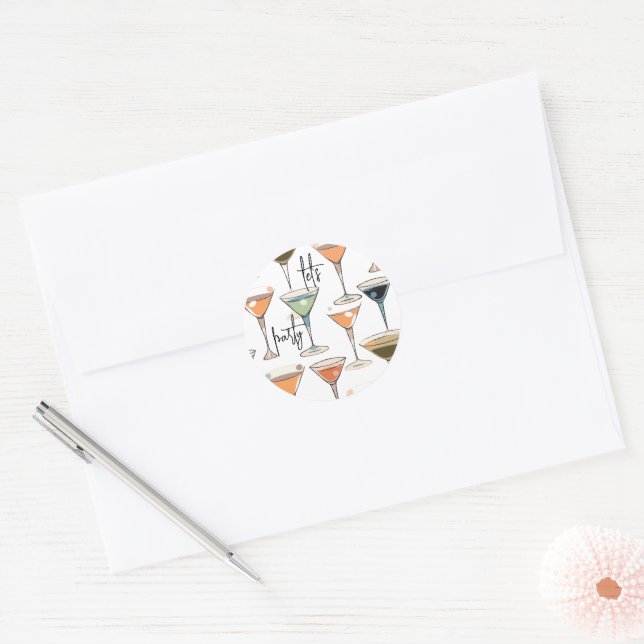 Sticker Rond Motif en verre Martini | Hipster | Mid Century (Enveloppe)