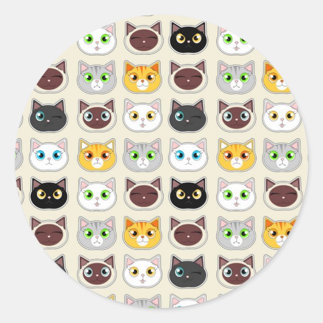 Sticker Rond Motif Expressions de chats mites (Devant)