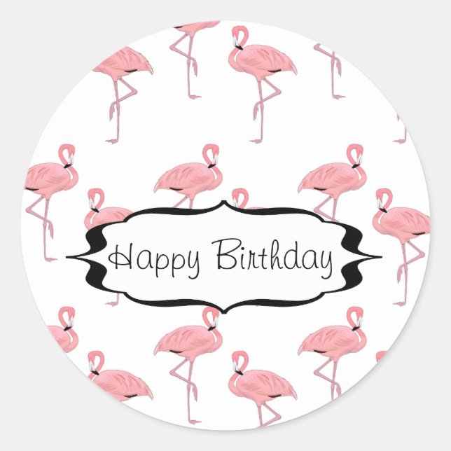 Sticker Rond Motif Flamant Rose Joyeux Anniversaire (Devant)