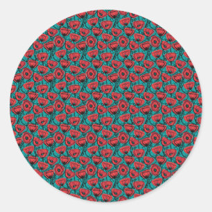 Sticker Rond Motif floral abstrait moderne de coquelicot rouge