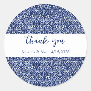 Sticker Rond Motif floral bleu personnalisé William Morris 