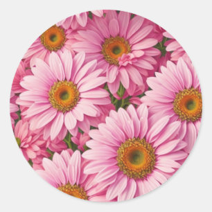Sticker Rond Motif floral rétro rose aux marguerites