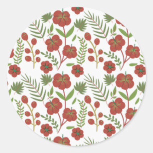 Sticker Rond Motif floral rouge sans couture sur arrière - plan