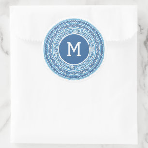 Sticker Rond Motif grec Monogramme personnalisé