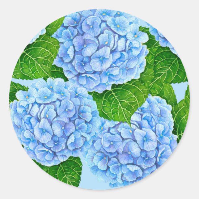 Sticker Rond Motif hydrangée bleu (Devant)