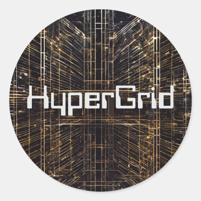 Sticker Rond Motif HyperGrid inspiré par l'IA (Devant)