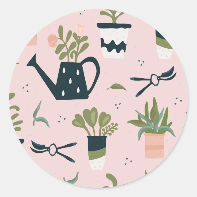 Sticker Rond Motif imprimé Whimsical Pink Gardening (Devant)