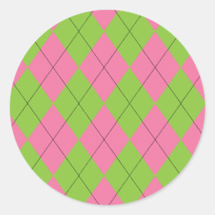 Sticker Rond Motif Jacquard rose et vert avec lignes noires