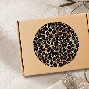 Sticker Rond Motif léopard noir marron or pailleté de luxe