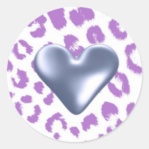 Sticker Rond Motif Léopard Violet avec Cœur
