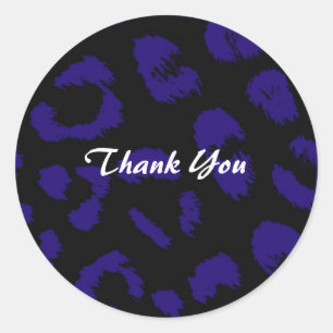 Sticker Rond Motif léopard violet et noir Merci