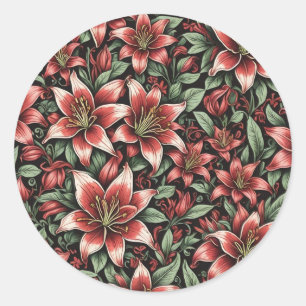 Sticker Rond Motif Lily Aztèque Rouge