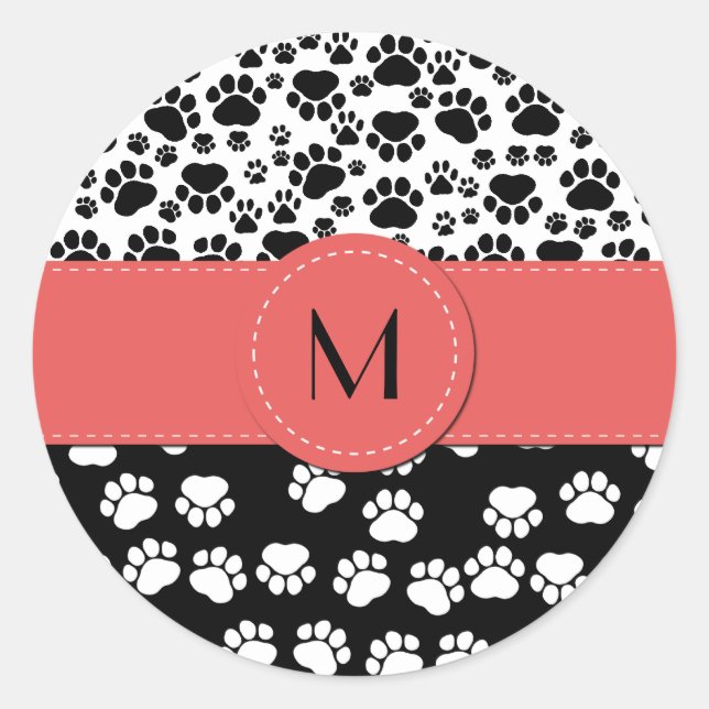 Sticker Rond Motif mâle, Patrouilles de chien, noir et blanc, M (Devant)