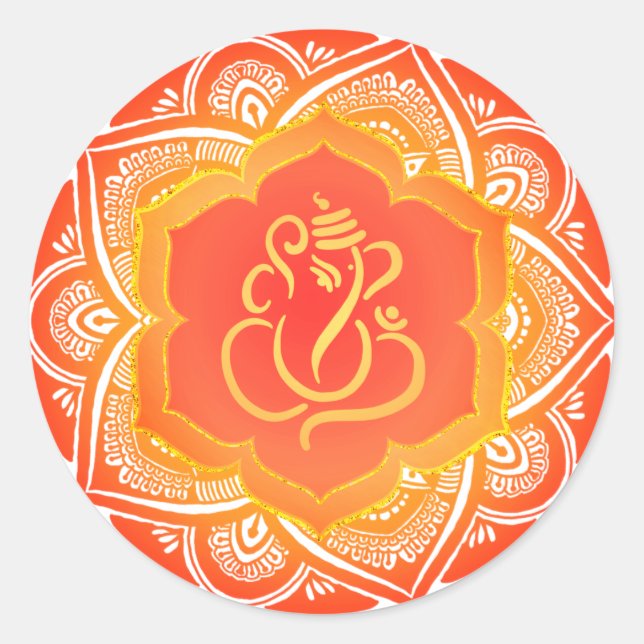 Sticker Rond Motif Mandala Ganesh Festif/ Dieu Indien  (Devant)