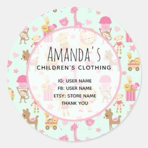 Sticker Rond Motif mignon avec Happy Animals & Toys Business
