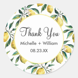 Sticker Rond Motif moderne aquarelle Mariage Lemon